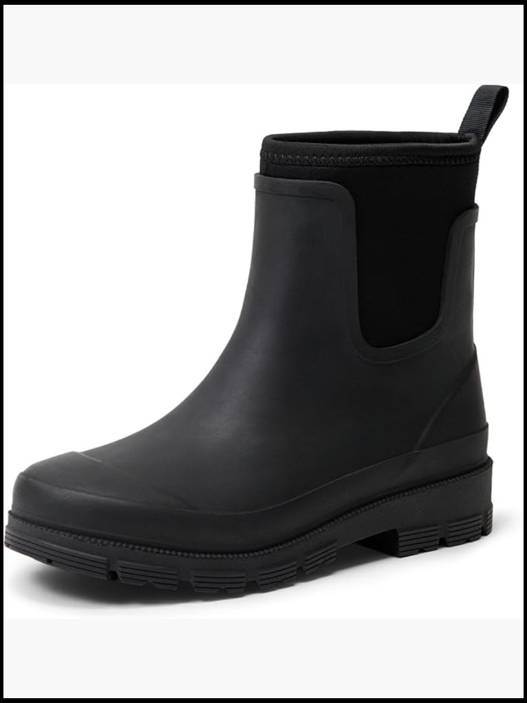 Waterproof Chelsea Ankle Rain Boot Round Toe Block Heel Slip-On Pull-On
